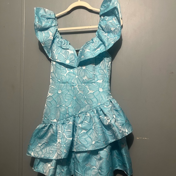 Blue Floral Ruffle Dress - Picture 2 of 5